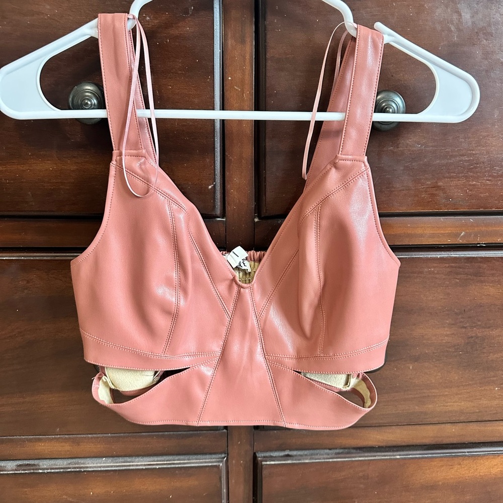 Ashro Blush Faux Leather Crop Top